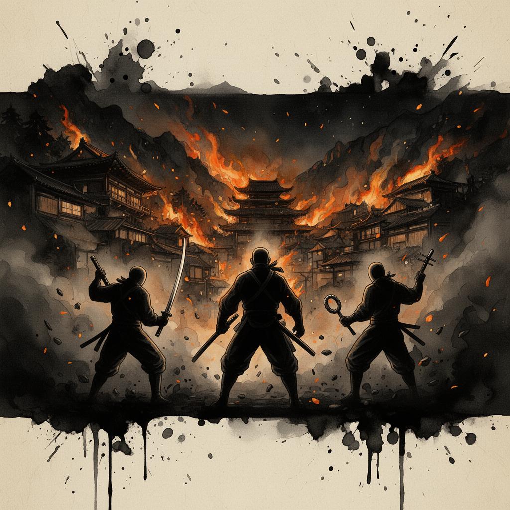 Three bald shadows came in the smoke